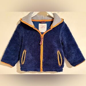 Toddler Boy’s Mini Boden Size 2-3 Navy Blue Hooded Fuzzy Sherpa Jacket Coat